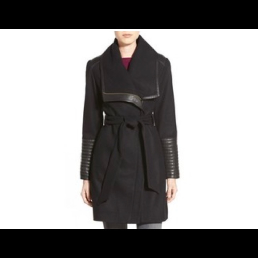 Belle Badgley Mischka Black Faux Leather Coat XS